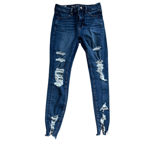 american eagle High Rise Blue Distressed skinny y2k ripped Denim jeans